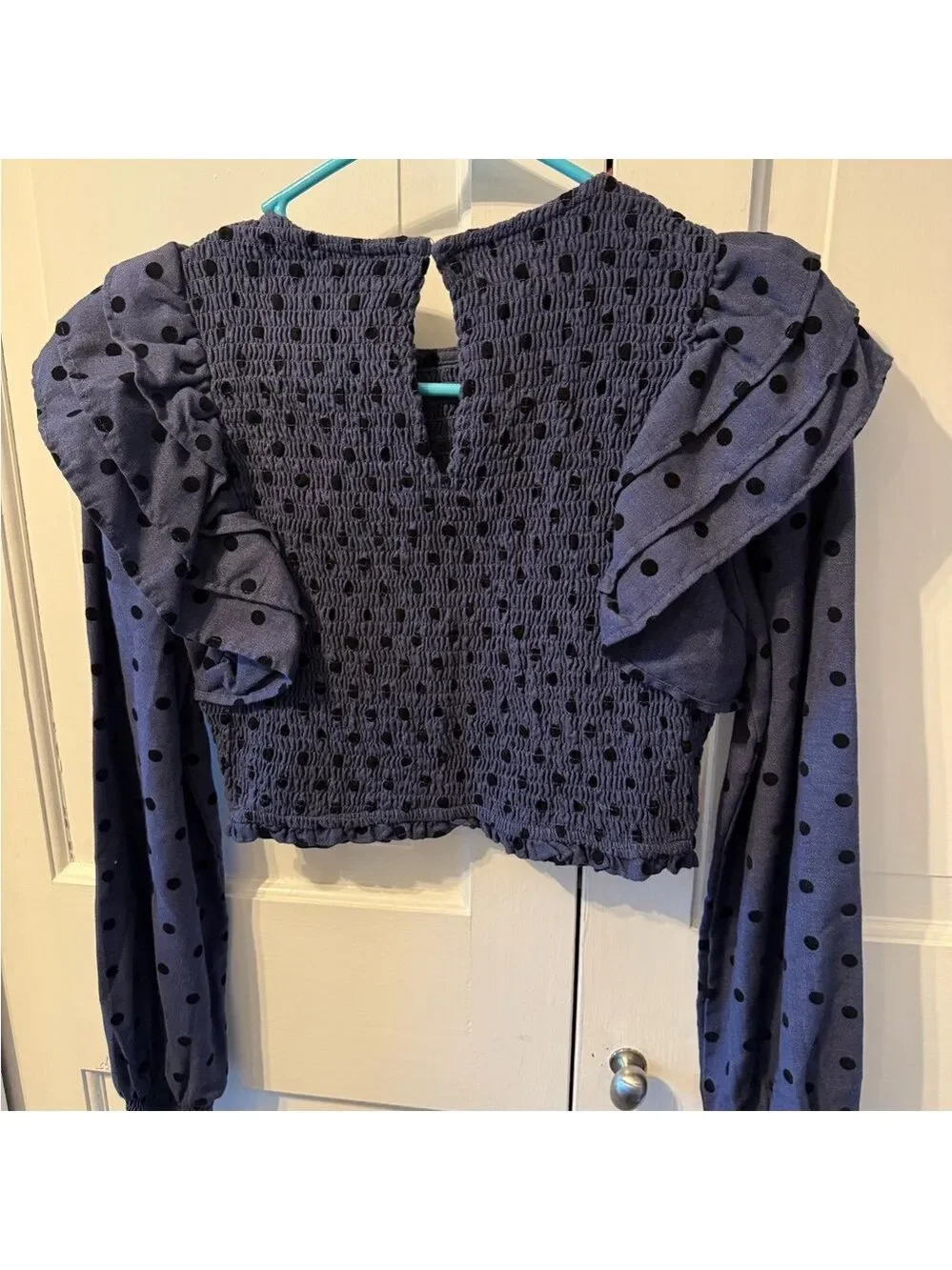 Zara Dark Blue Polka Dot Ruffle Crop Top